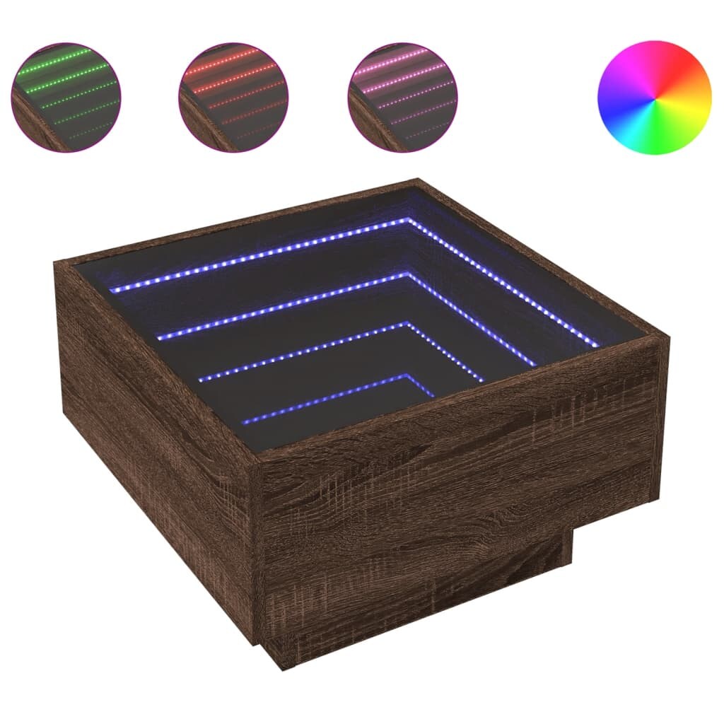 vidaXL LED-Couchtisch Braun Eichen-Optik 50x50x30 cm Holzwerkstoff Image