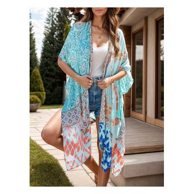 Damen bedruckter offener Strickmantel Image