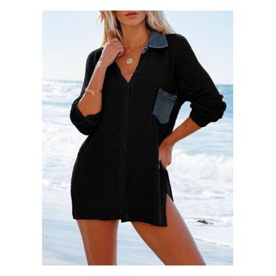 Damen Seitenschlitz Offenes Kragen-Cover-Up Image