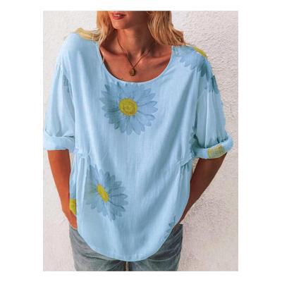 Damen Blüten Rundhals Halbarm T-Shirt in Übergrößen Image