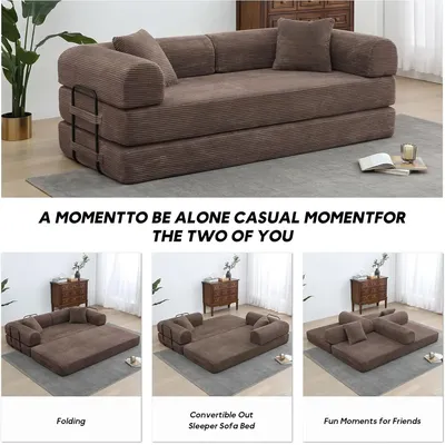 Convertible Folding Compression Couch Sofas Bed, Comfy Corduroy Sleeper Floor Sofa Bed with Fixed-Shape Frame Floor Sofa