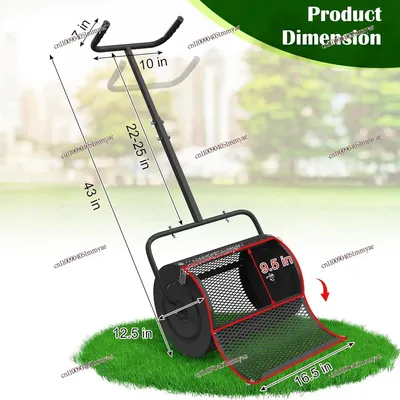 Lawn Compost Spreader, Peat Moss Spreader, Fertilizer Spreader with Adjustable Handle