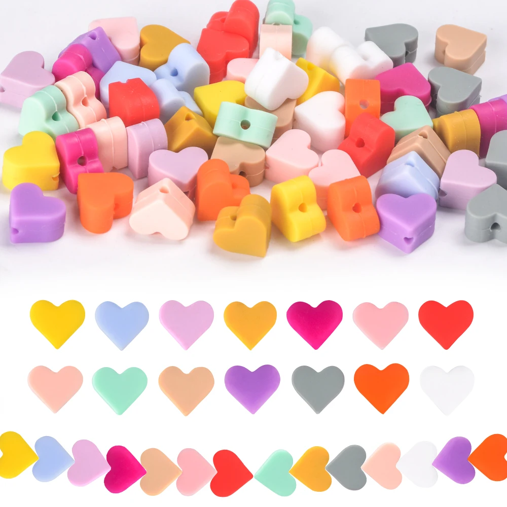LOFCA 20 pezzi di perline a forma di cuore in silicone da 12 mm per la creazione di gioielli per realizzare braccialetti, portachiavi fai da te, collane, accessori per gioielli