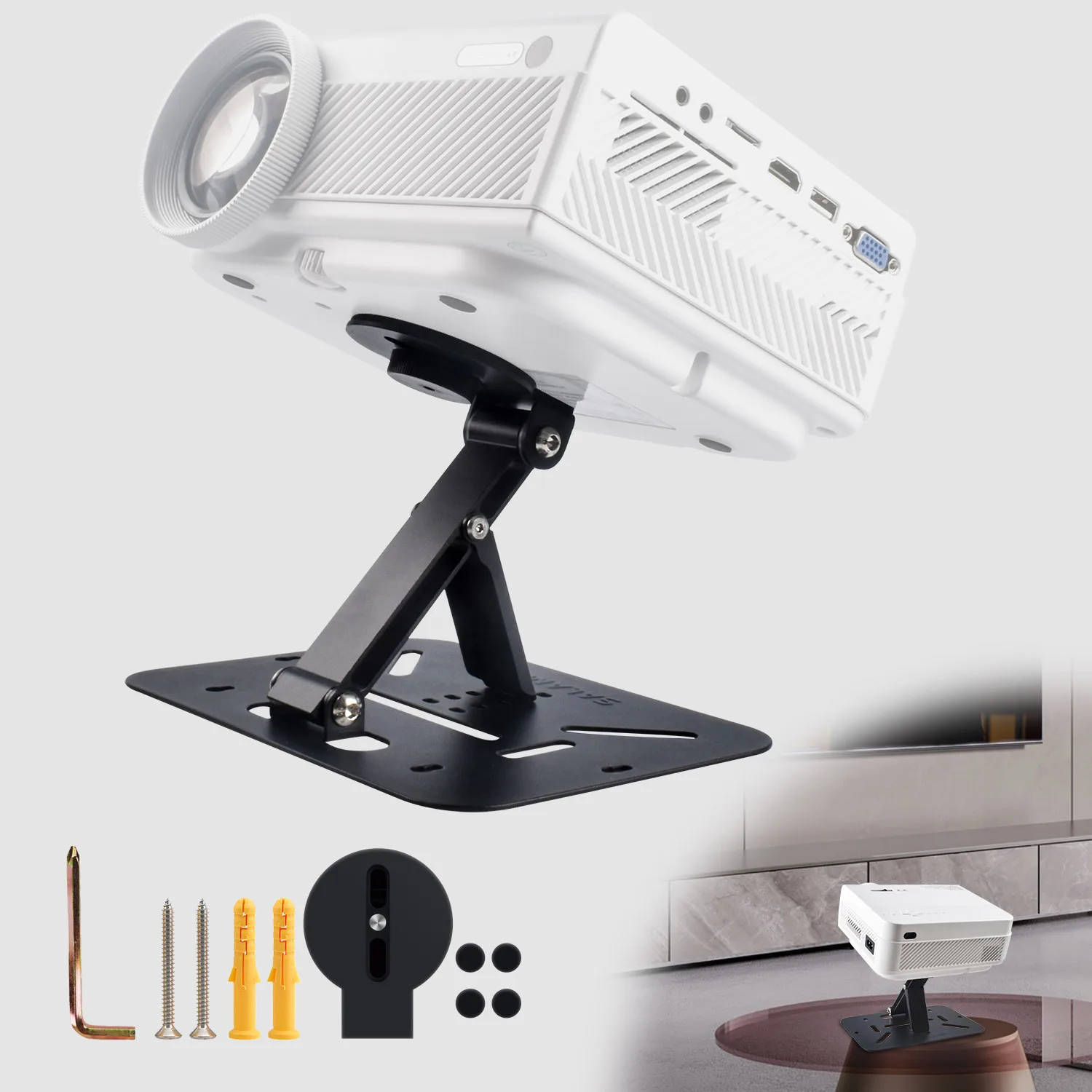 Projector Stand Table Foldable Desktop Mount Ceiling 180° Adjustment Universal 1/4" Screw For Most Mini Projectors