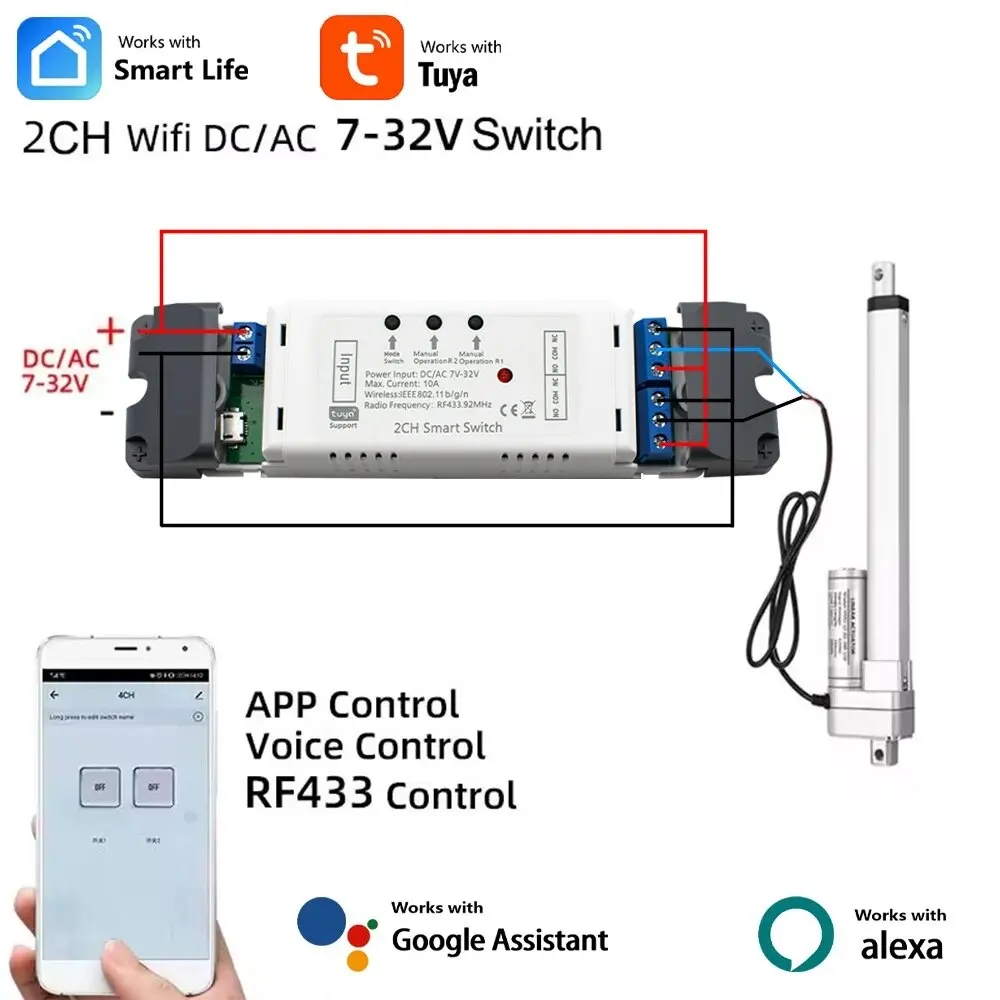 2-Kanal-Smart-Aktuator-Motorsteuerung, Tuya WiFi DC 12 V 24 V Relais RF 433 Funksteuerung Image