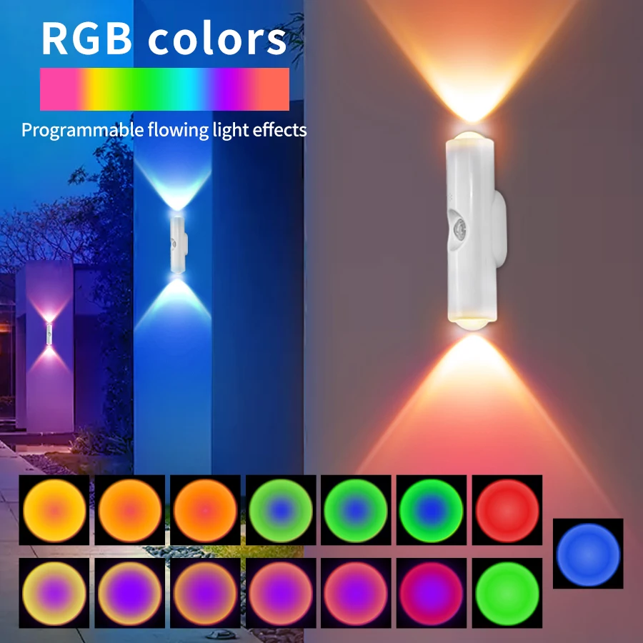 Doppelkopf-LED-Nachtlicht mit Bewegungssensor, RGB, wiederaufladbar, magnetische Wandlampe, Stimmungsumgebungslicht für Schrank, Flur, Treppe