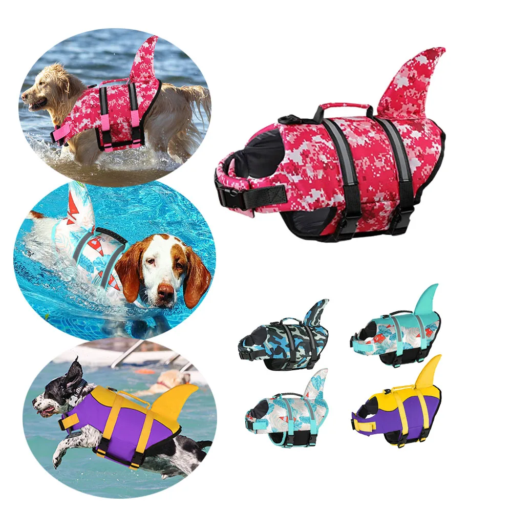 Hund Schwimmweste Hai Ripstop Hund Schwimmwesten zum Schwimmen Bootfahren Auftrieb Rettungs griff Haustier Flotation Weste für große Katze und Hund Image