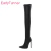 Marke Neue Winter Sexy Nude Schwarze Frauen Oberschenkel Hohe Stiefel Super High Heels Dame Kleid Schuhe Plus Große Größe 11 43 48