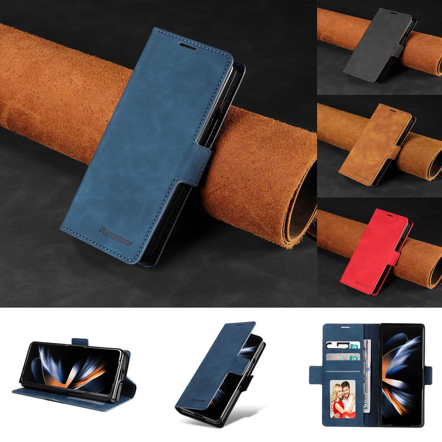 Luxus Retro Leder Telefon Fall Für Samsung Galaxy Z Fold 7 6 5 4 3 Fold7 Fold6 Fold5 Fold4 Brieftasche Karte Slot magnetische Flip-Cover Image