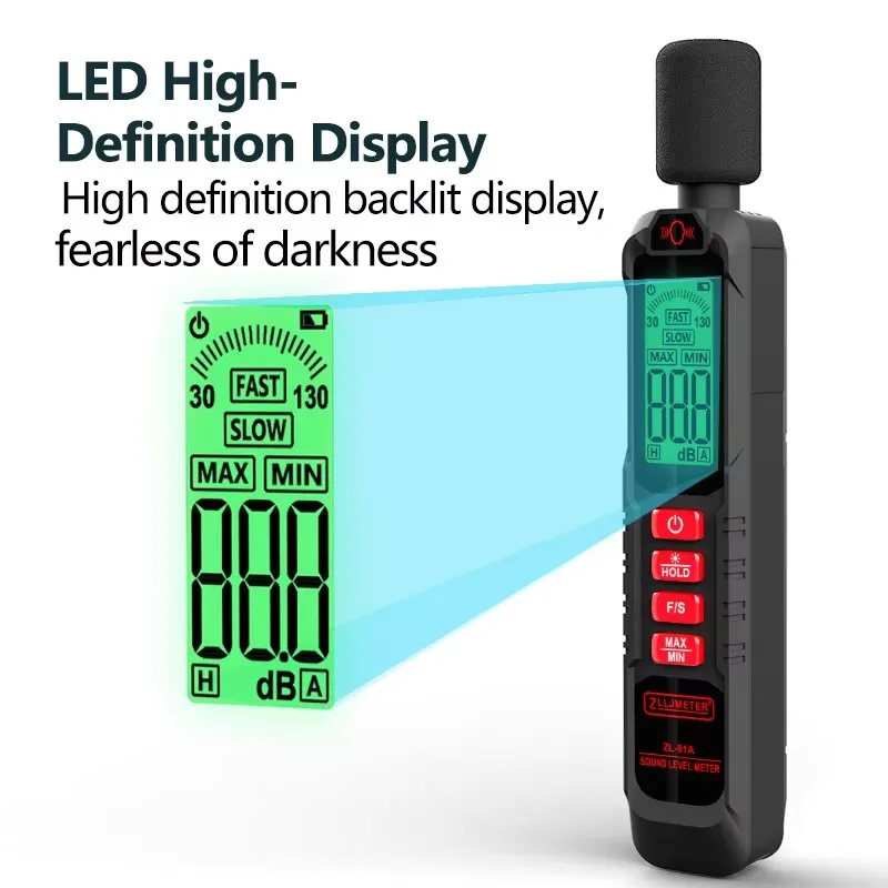 Digitales tragbares Schallpegelmessgerät, Geräuschmessgerät DB Metro, 30 ~ 130 dB, Audiomessgerät für Umweltmonitore Image
