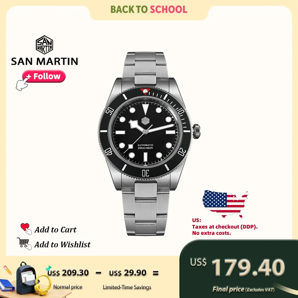 San Martin 40 mm Retro-Luxus-Taucheruhr NH35, automatische mechanische Uhren für Herren mit Saphir, 200 m wasserdicht, leuchtend, SN0008 Image