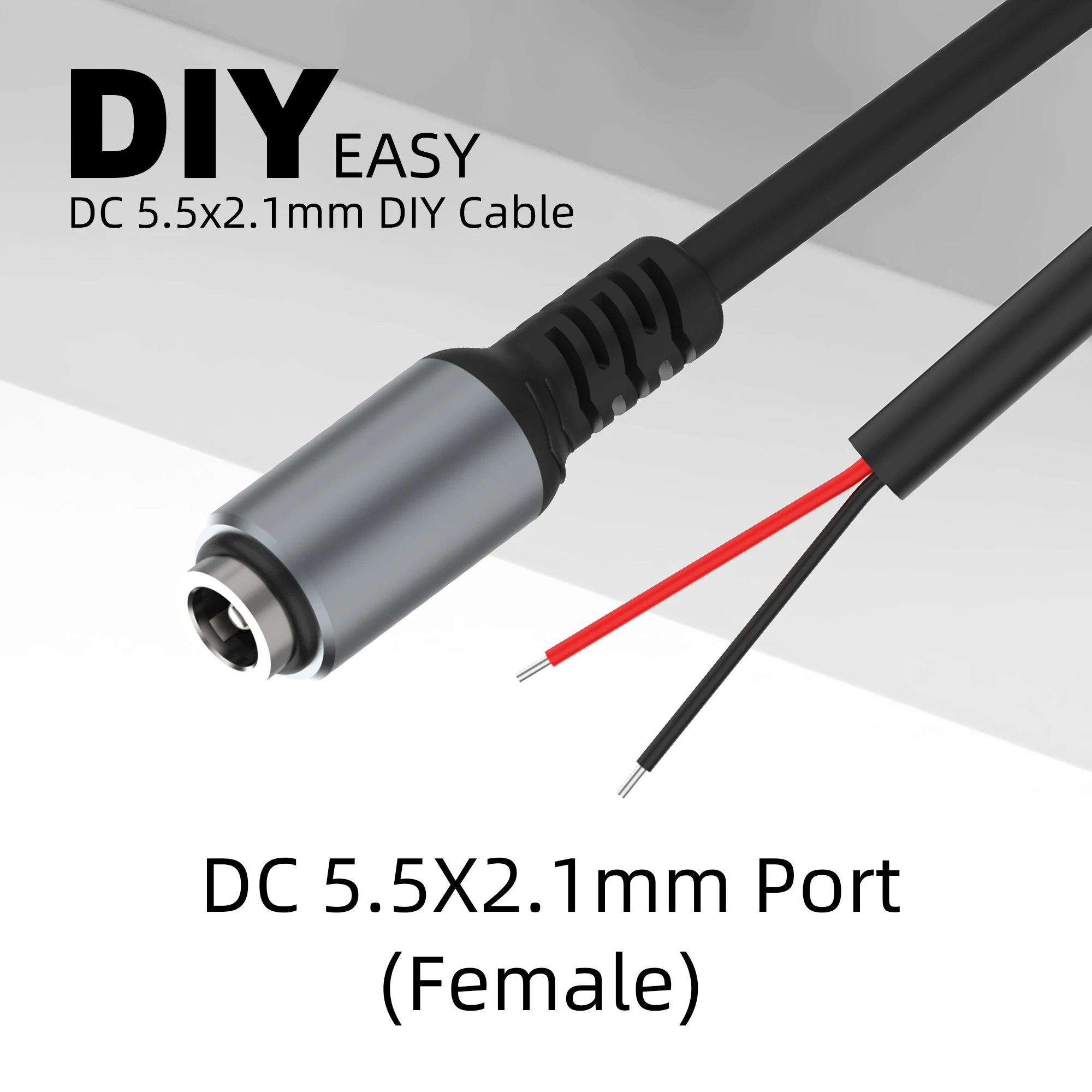 DC 5,5 mm x 2,1 mm weiblicher/männlicher Kopf, blanker Draht, offener Kabelstecker, CCTV-Kamera, LED-Lichtleiste, DC-Netzkabel, Schwanzfaser, DIY-Kabel Image