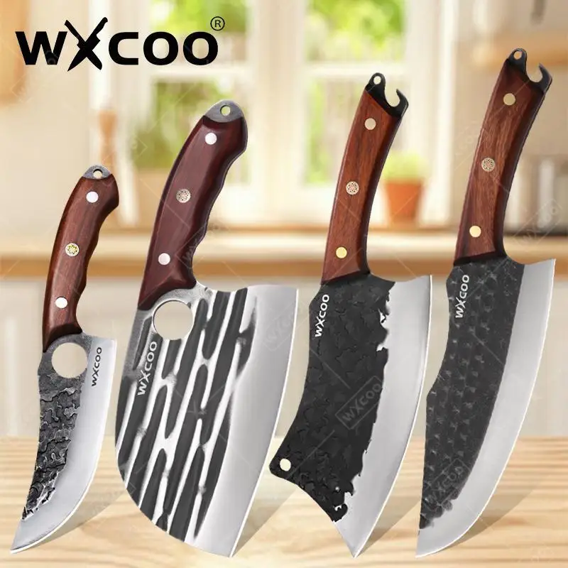 WXCOO Küchenmesser zum Schneiden von Gemüse, Hackmesser, Fleischmesser, Allzweckmesser aus Edelstahl, Metzger, Ausbeinmesser mit Holzgriff Image