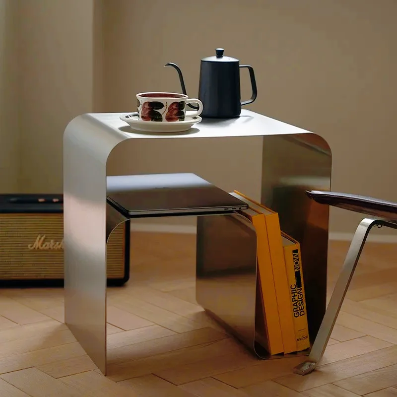 Beistelltisch, integral geformter Aufbewahrungsschrank, Couchtische, Vintage-Nachttisch aus Bauhaus, antiker, minimalistischer Nachttisch aus Edelstahl