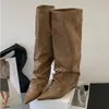 2025 neue Herbst Winter Design Plissee Keile Heels Frauen Kniehohe Stiefel Spitz Lange Booties Mode Damen Schuhe