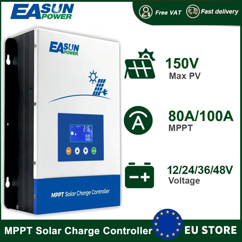 EASUN 100A 80A 60A 20A MPPT Solar Laderegler 12V 24V 36V 48V Batterie Ladegerät max 150V Hintergrundbeleuchtung LCD Solar Regler Image