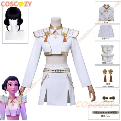 KPop Demon Hunters Zoey Cosplay Kostüm Perücke Weiße Bühnenuniform Huntrix Outfit Top Rock Huntrix Festival Halloween Party Outfit Image