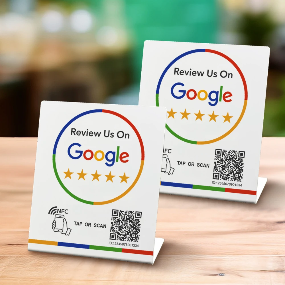 NFC-Tap Google Review Stand Restaurant-Café Boost Customer Feedback Funktioniert auf iPhone und Android NFC-Tap- und QR-Code-Bewertungskarten Image