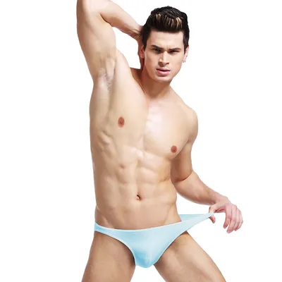 Sommerliche sportliche, atmungsaktive Eisseiden-Unterhose für Herren mit schmalem Rand und dünnen Schlitzen, sexy, niedrige Taille, eng und nahtlos Image