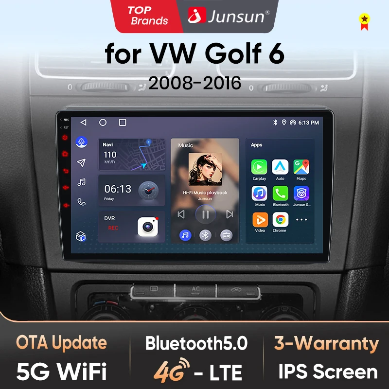 Junsun AI 4G LTE Drahtlose CarPlay Android Auto Auto Radio Für VW Volkswagen Golf 6 2008 2009 2010-2016 GPS Navi BT DSP RDS FM Image