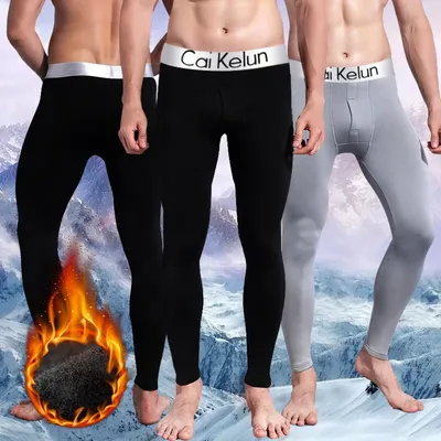 Warme, lässige, bequeme, lange Herrenhose für Herbst/Winter, weiche und elastische, enge Sportunterwäsche Image