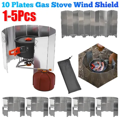 1-5PCS 10 Platten Gasherd Wind Schild Faltbare Herd Bildschirm Winddicht Barriere BBQ Gas Brenner Bildschirm Schutz für Outdoor Camping