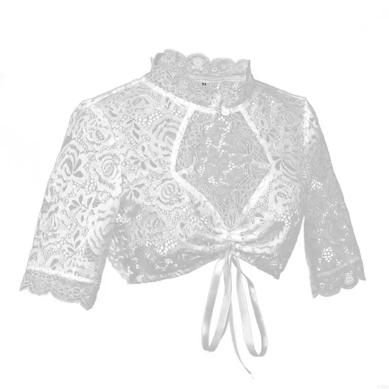 Damen traditionelle Dirndl Bluse Frauen bayerische Oktoberfest Kostüm Crop Top F3md Image