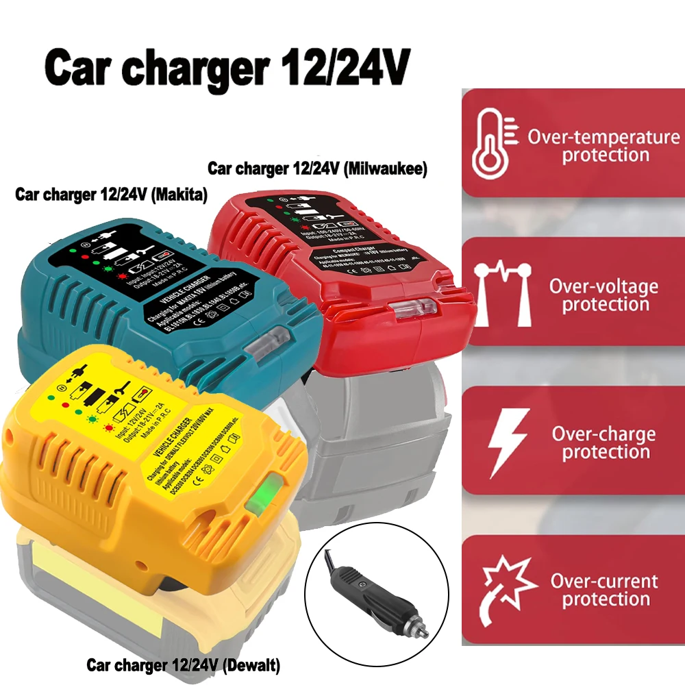 Mini-Kompakt-Autoladegerät für Makitas/Milwaukee/Dewalt 18 V 20 V Lithium-Ionen-Akku, Autoladegerät, Zigarettenanzünder-Stecker-Ladegerät Image
