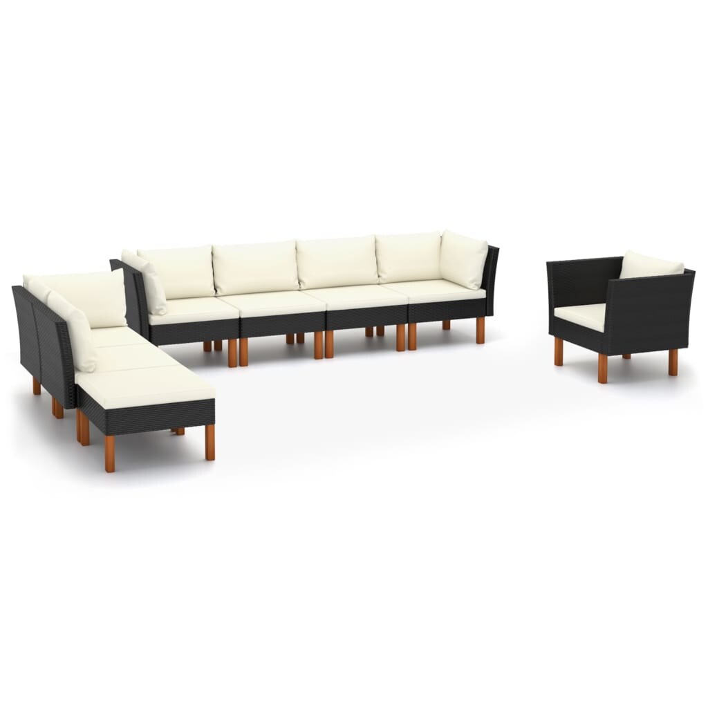 vidaXL 8-tlg. Garten-Lounge-Set Poly Rattan Eukalyptusholz Schwarz Image