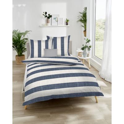 Bettwäsche KAEPPEL "College", blau (marine), B/L: 155cm x 220cm, 1, 1, Feinbiber, B/L: 80cm x 80cm, Feinbiber, Obermaterial: 100% Baumwolle, Bettwäsche, Mit breiten Streifen Image