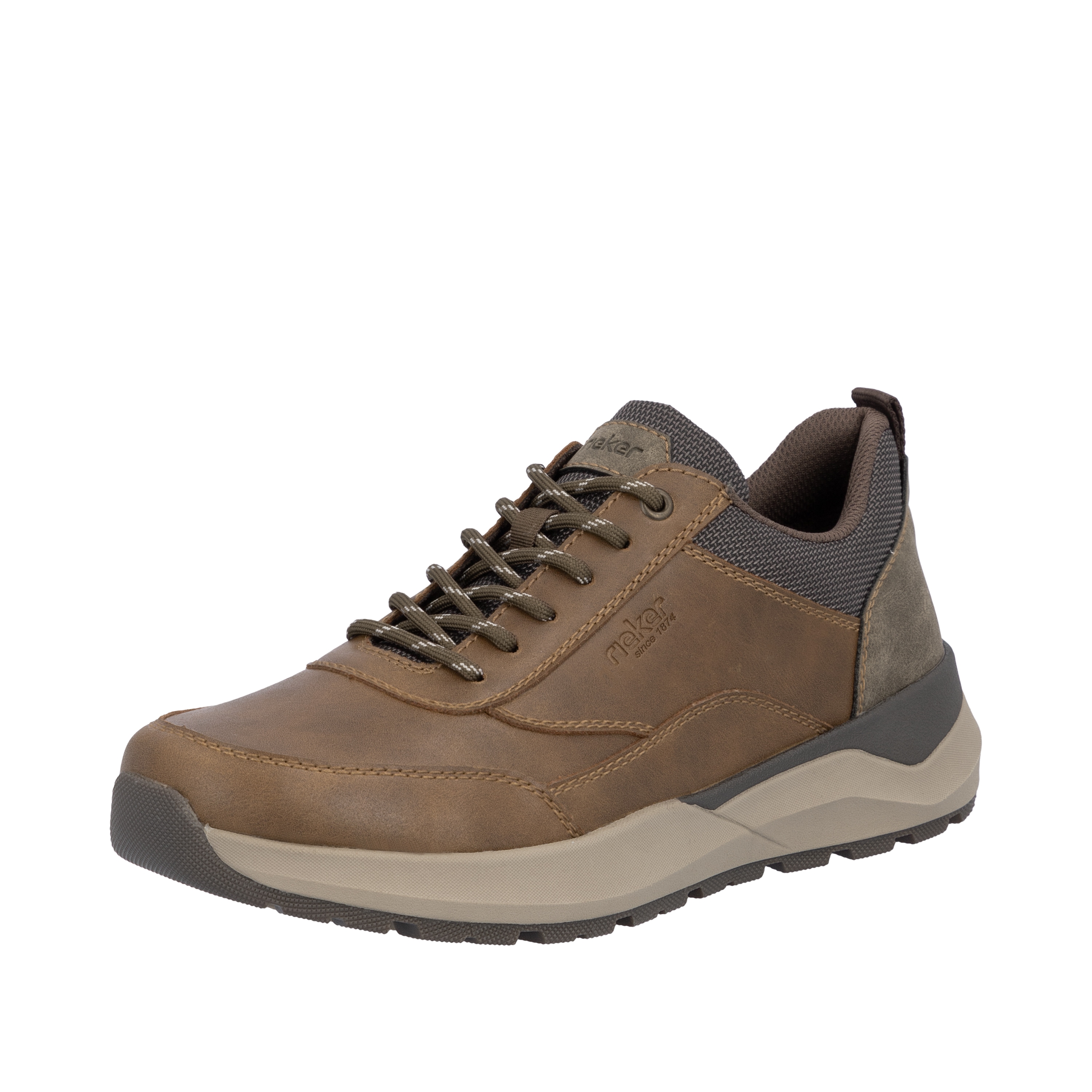 Sneaker RIEKER, Herren, Gr. 43, braun (braun, taupe), Lederimitat, Schuhe Sneaker, Schnürschuh, Halbschuh, Freizeitschuh mit herausnehmbarer Soft-Einlage