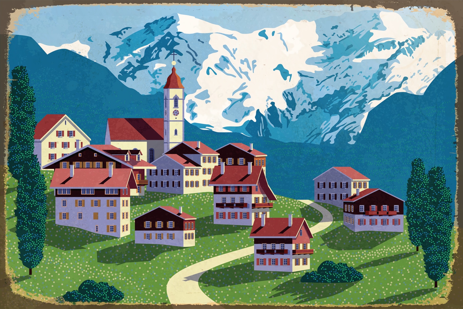 Metallbild QUEENCE "Heidi", gelb (farbe bild(er): schwarz, weiß, gelb), B:30cm H:20cm T:0,5cm, Metall, Stahl, Bilder, Stahlschild, Blechschild, Berge, Schnee, Urlaub Image
