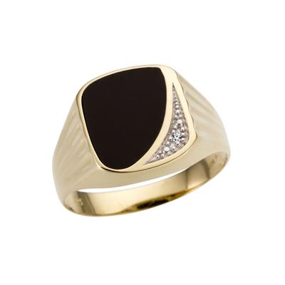 Siegelring FIRETTI "Schmuck Geschenk Gold 333 Herrenring Farbsteinring Onyx" Gr. 22, gold (gelbgoldfarben, weißgoldfarben, schwarz, schwarz), Fingerringe, Herren, 22, 0,01 ct P2 = erkennbare Einschlüsse, Gelbgold 333-Diamanten, 15mm, Gelbgold 333,... Image