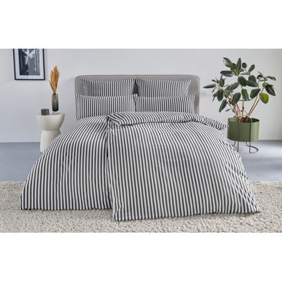 Bettwäsche "Linnea", grau (anthrazit), B/L: 155cm x 220cm, , Flanell, B/L: 80cm x 80cm, Flanell, Obermaterial: 100% Baumwolle, LEGER HOME BY LENA GERCKE, Bettwäsche, aus 100% Baumwolle, Streifendesign Image