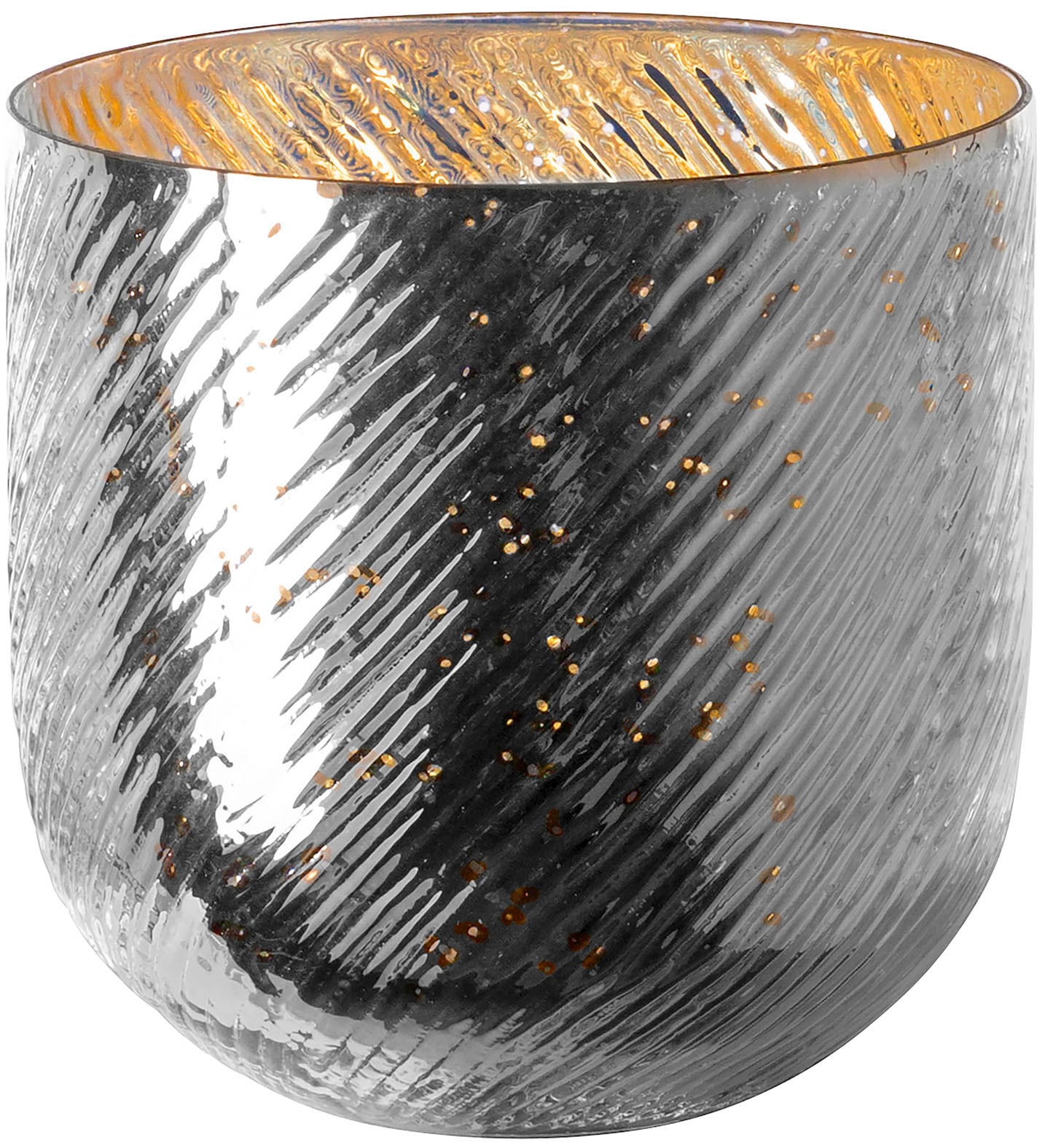 Windlicht FINK "VICKY", silber (antik silberfarben), H:18cm Ø:18cm, Glas, Kerzenhalter, Windlicht, Kerzenhalter aus Glas, in Rillenoptik