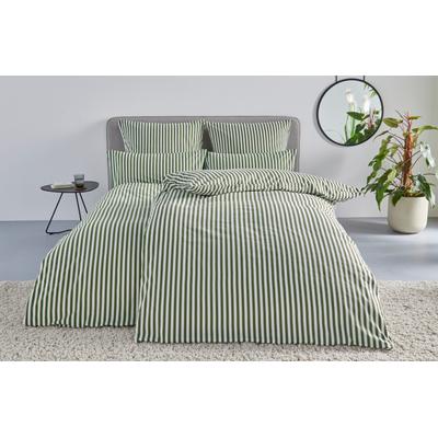 Bettwäsche "Linnea", grün (olivgrün), B/L: 135cm x 200cm, , Flanell, B/L: 40cm x 80cm, Flanell, Obermaterial: 100% Baumwolle, LEGER HOME BY LENA GERCKE, Bettwäsche, aus 100% Baumwolle, Streifendesign Image