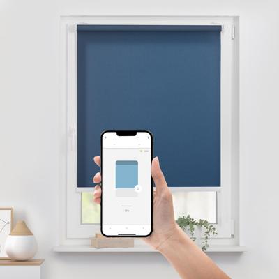 Rollo LICHTBLICK ORIGINAL "Klemmfix, ohne Bohren" Gr. 1, blau (blau, weiß, weiß), B:110cm H:190cm, Polyester, Rollos, Steuerbar mit Bluetooth-App, integrierter Elektromotor und Akku Image
