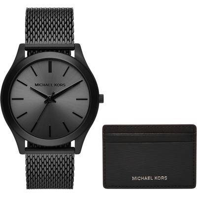 Quarzuhr MICHAEL KORS "SLIM RUNWAY", schwarz (schwarz, grau), Armbanduhren, Herren, Armbanduhr, Herrenuhr, ideal als Geschenk, Edelstahlarmband Image