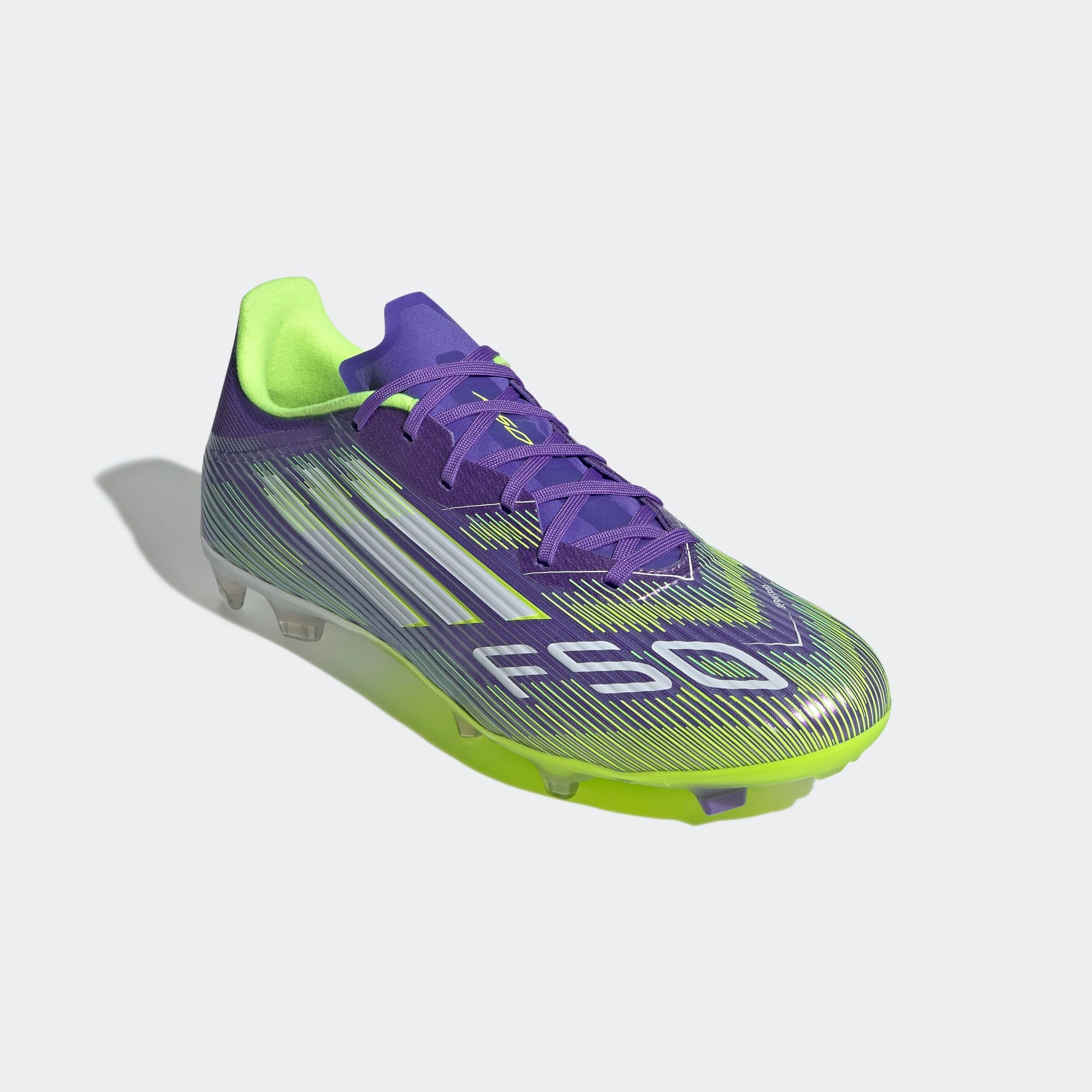 Fußballschuh ADIDAS PERFORMANCE "F50 LEAGUE FG/MG", Damen, Gr. 43, lila (lila rush, cloud weiß, lucid lemon), Synthetik, Textil, Schuhe Fußballschuh, geeignet für Rasen- und Kunstrasenplätze