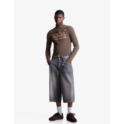Bershka Printed Von Dutch Jacket With Zip Men L Brown