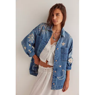 We The Free Madison City Embroidered Jacket at Free People in Skyway Blues, Size: Medium