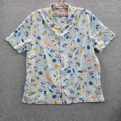 Disney Tops | Aulani Disney Women Button Up Shirt Xl Multicolor Hawaiian Graphic Print | Color: Tan | Size: Xl