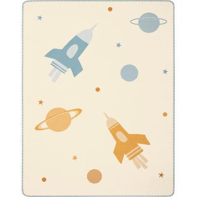 Babydecke BIEDERLACK "Babydecke Orbit", blau (blau, orange), B:75cm L:100cm, Baumwolle, Polyacryl, Polyester, Wohndecken, 75 x 100, mit Zierstich Image