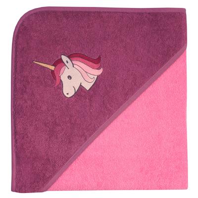 Kapuzenhandtuch WÖRNER "Einhorn", pink, B:100cm L:100cm, Frottee, Frottee, Handtücher (Packung), mit Kapuze, maschinenwaschbar, trocknergeeignet Image