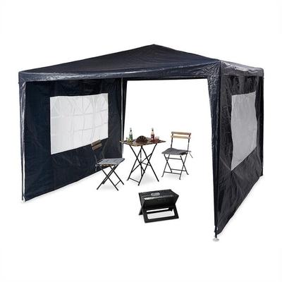 relaxdays Pavillon 3x3m mit 2 Seitenteilen blau