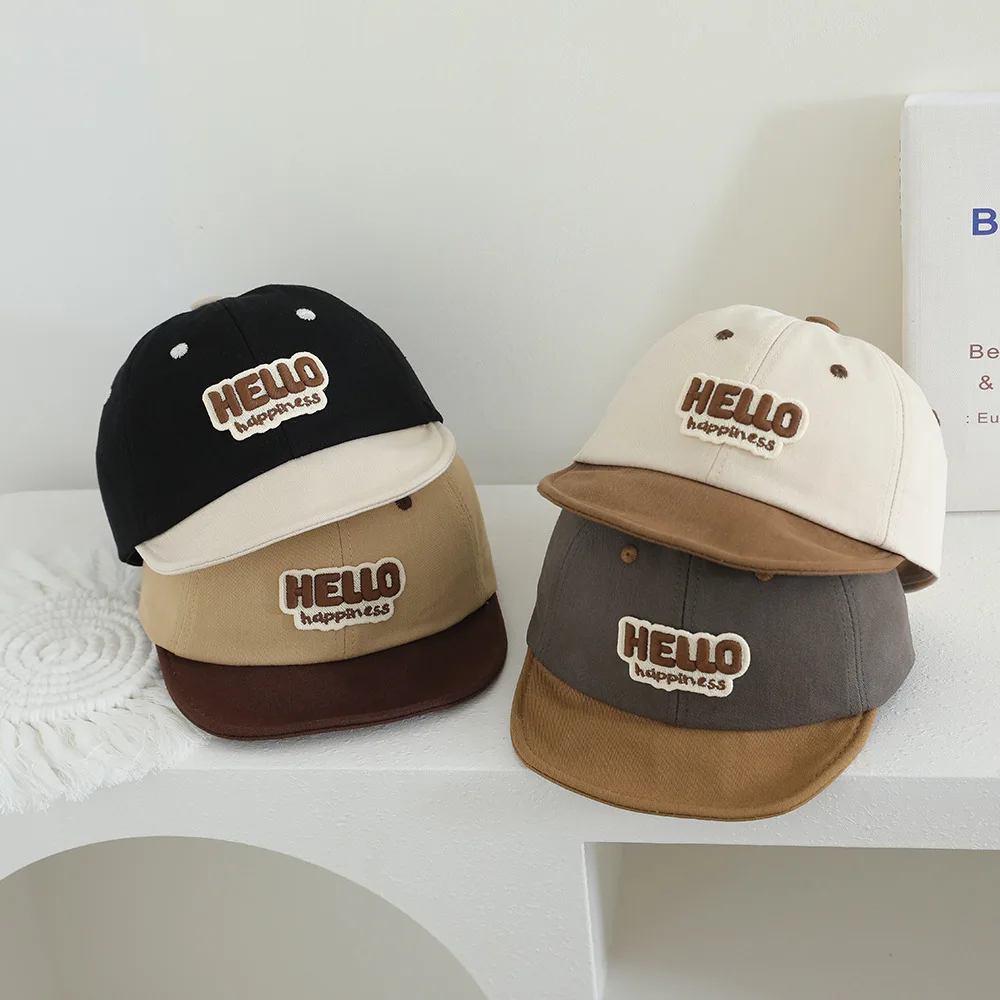 Mode Brief Baby Baseball Hut Kurze Krempe Einfarbig Brief Baseball Kappe Visier Einstellbar kinder Sonnenhut Jungen Mädchen Image