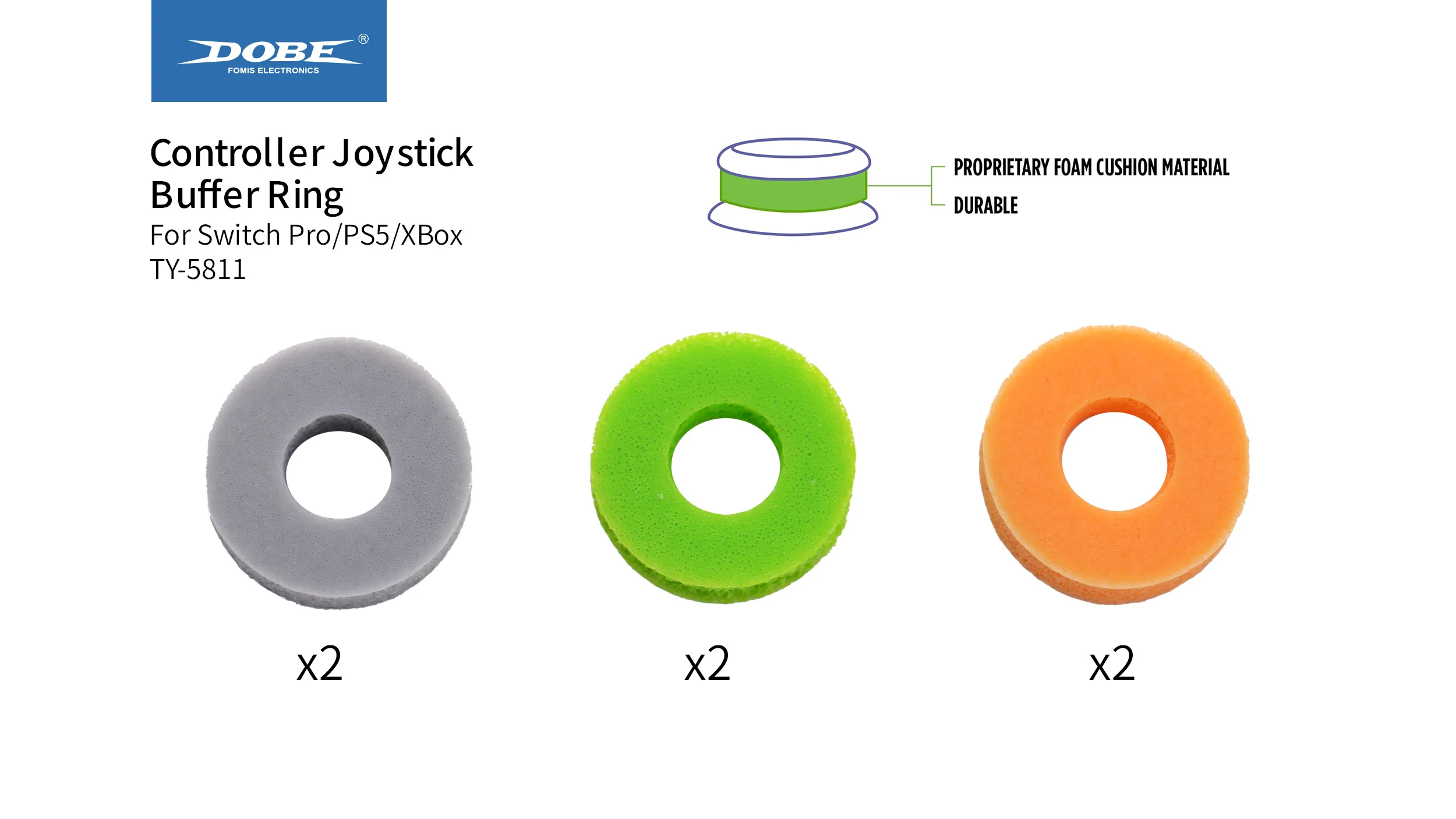 DOBE Controller Joystick Pufferring TY-5811 für PS4/PS3/XBOX/Switch Pro, Universal Controller Daumengriffe für Switch Pro/PS5 Image