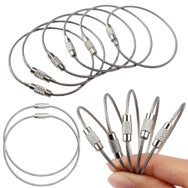 5PCS Draht Seil Schlüssel Ketten 200MM x 2MM Schraube Locking Langlebig Edelstahl Schlüsselring Gadget Outdoor Werkzeuge DIY Camp Gepäck Tags ZYF Image