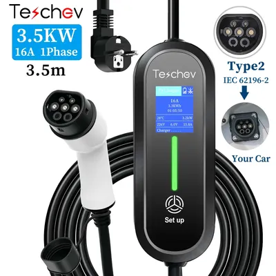 Teschev 220V 230V Tragbares EV-Ladegerät Wallbox 16A Typ1 J1772 Ladekabel Typ2 Kabel IEC62196 Schuko-Stecker für Elektroauto Image