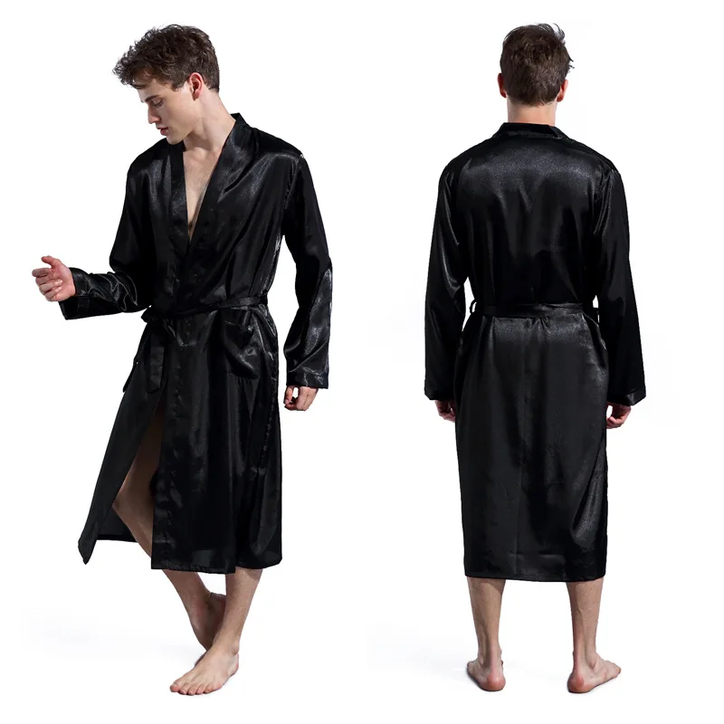 Neue Männer Kimono Bademantel Kleid Bräutigam Trauzeuge Hochzeit Robe Dünne Satin Nachtwäsche Loungewear Casual Lose Hause Kleidung Nachtwäsche Image